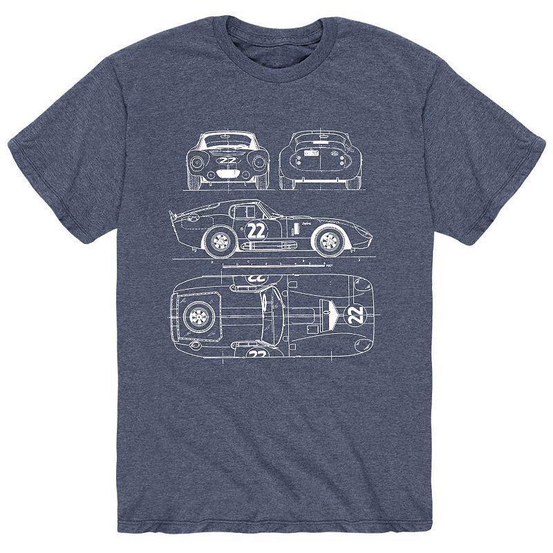 Mens Vintage Race Car Diagram Tee Grey Blue Product Image