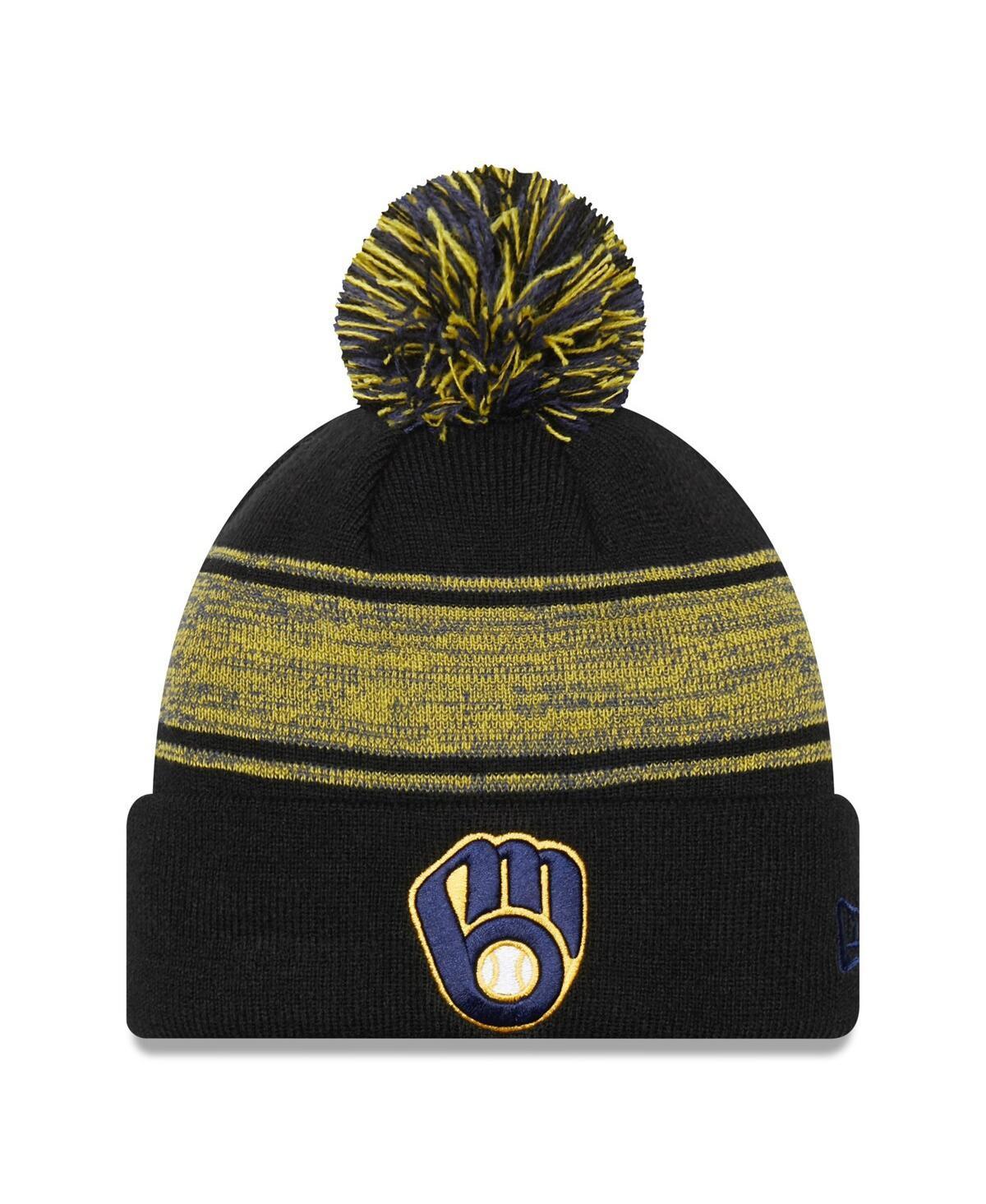 Mens New Era Milwaukee Brewers Chilled Cuffed Knit Hat with Pom, Blue Product Image