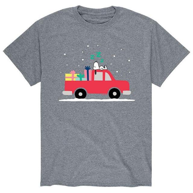 Mens Peanuts Holiday Truck Tee Athletic Grey Product Image