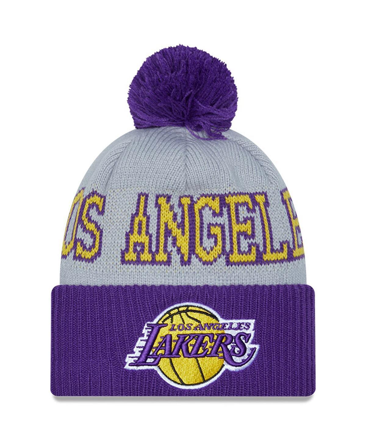 Mens New Era Purple Los Angeles Lakers Tip-Off Two-Tone Cuffed Knit Hat with Pom - Purple Product Image