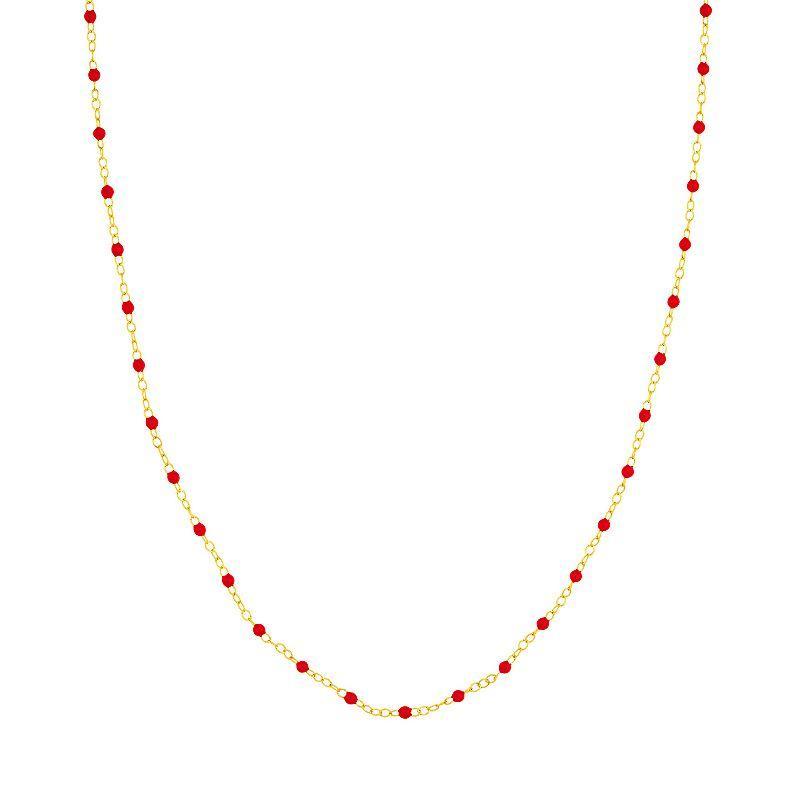 Color Romance 14k Gold Colored Enamel Bead Adjustable Necklace, Womens Pink Product Image