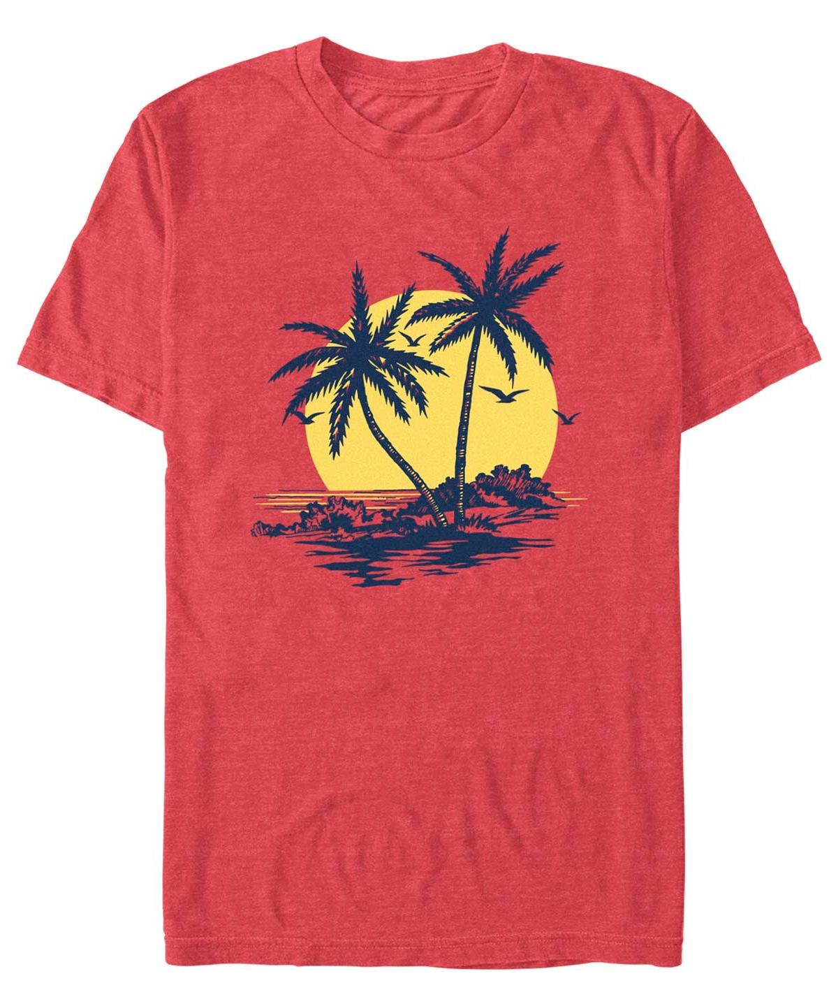 Mens Palm Trees Sunset Beach Graphic Tee Red Grey Product Image