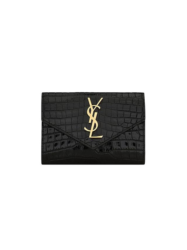 Womens Cassandre Small Envelope Wallet in Shiny Crocodile-Embossed Leather Product Image