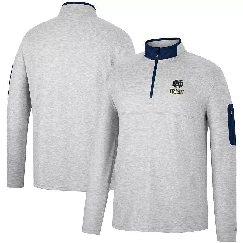 Mens Colosseum Heathered Gray/Navy Notre Dame Fighting Irish Country Club Windshirt Quarter-Zip Jacket Product Image