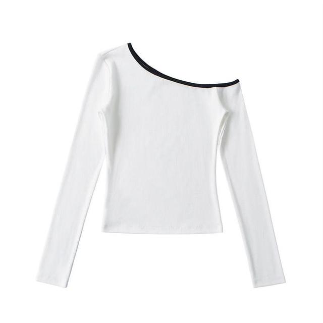 Long Sleeve One Shoulder Contrast Trim Top Product Image