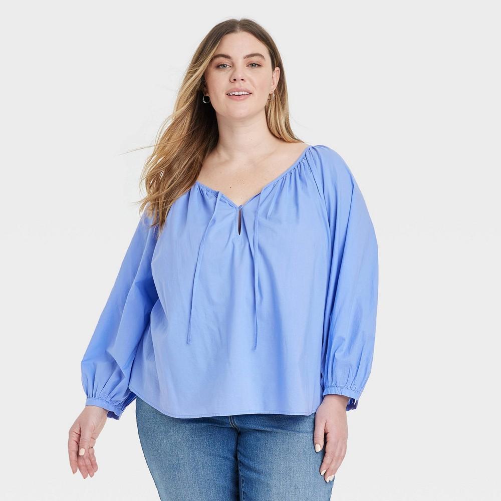 Womens Long Sleeve Blouse - Universal Thread Blue 2X Product Image