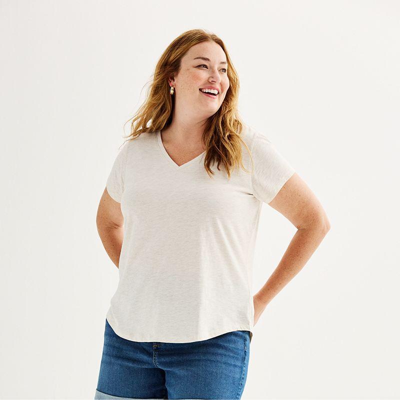 Plus Size Sonoma Goods For Life Everyday Short Sleeve V-Neck Tee, Womens Oat Grey product image