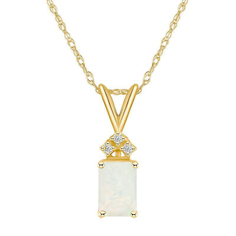 Belk & Co 14K Gold 7X5 Emerald Cut Opal Diamond Accent Pendant Product Image