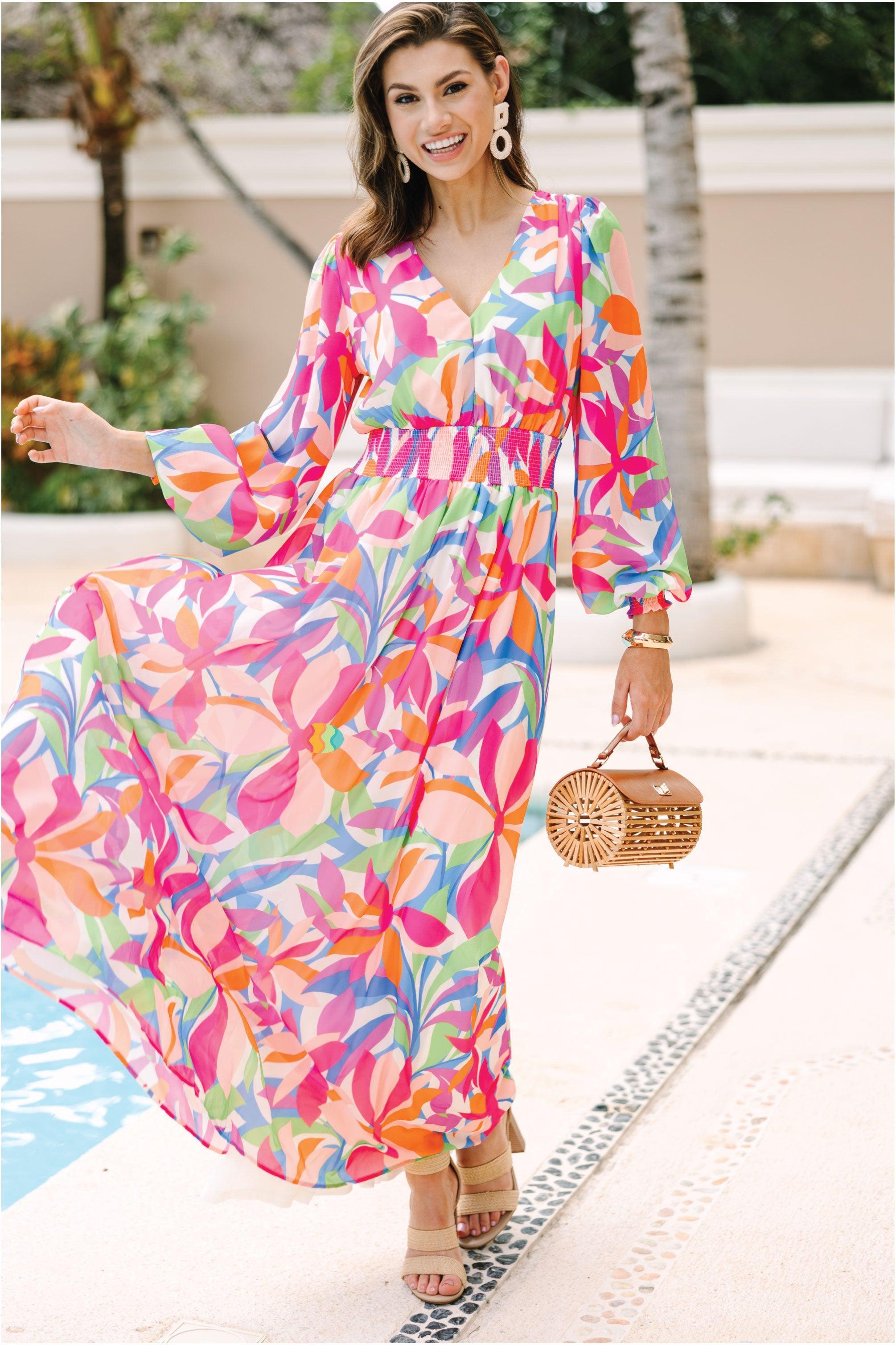 Just Imagine It Pink Abstract Maxi Dress Female Product Image