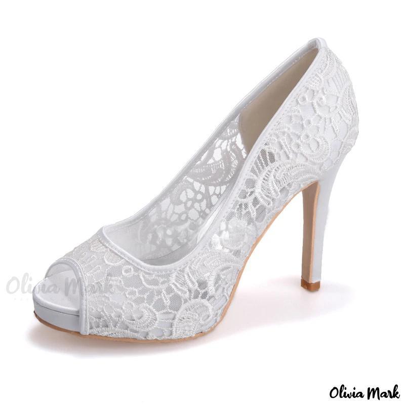 Olivia Mark – Peep Toe Stiletto Heels – Elegant Lace Bridal Shoes for Fashionable Brides Product Image