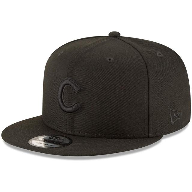 New Era Mens Chicago Cubs Black 9FIFTY Team Snapback Adjustable Cap - Black Product Image