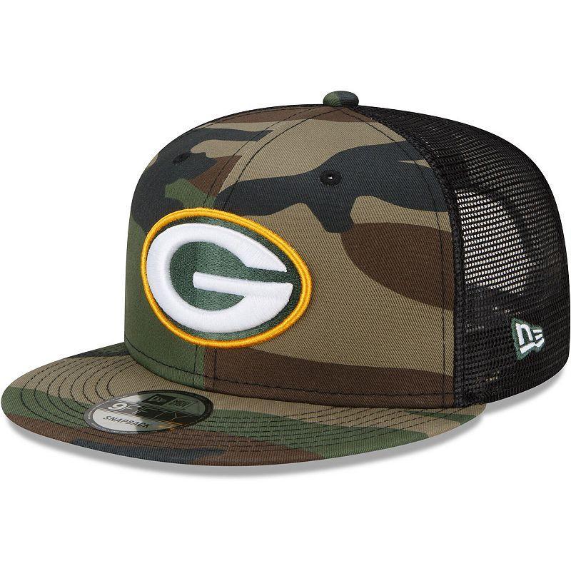 Mens New Era Camo Green Bay Packers Woodland Trucker 2.0 9FIFTY Snapback Hat Product Image