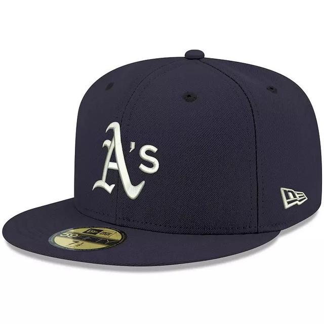 Mens New Era Oakland Athletics White Logo 59FIFTY Fitted Hat Blue Product Image