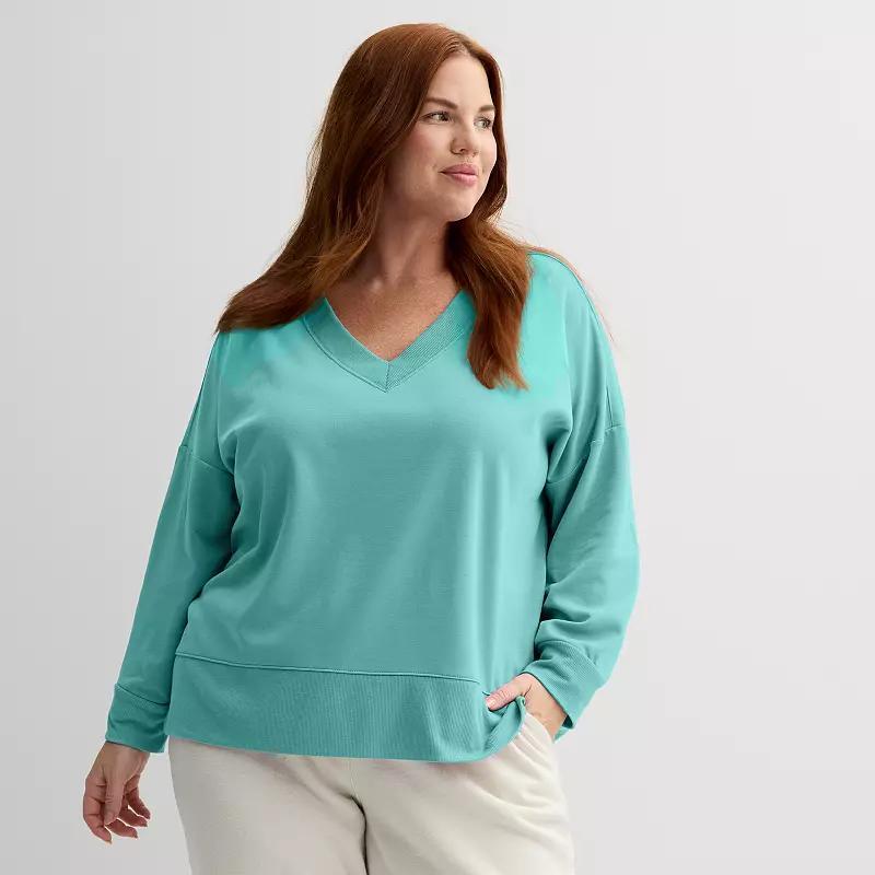 Plus Size Tek Gear Stretch Fleece V-Neck Top, Womens Product Image