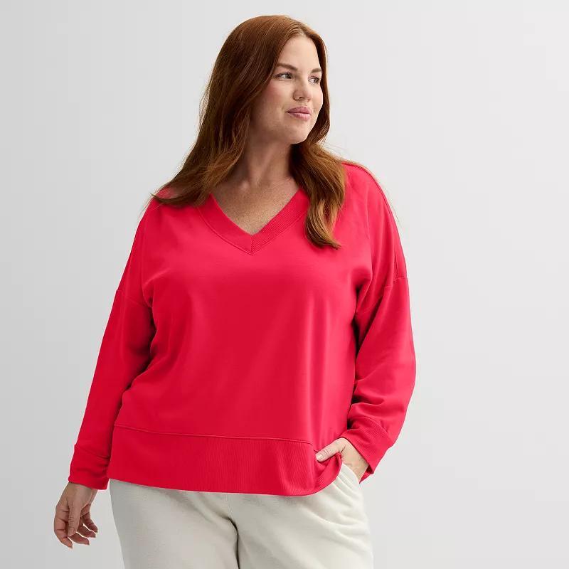 Plus Size Tek Gear Stretch Fleece V-Neck Top, Womens Product Image