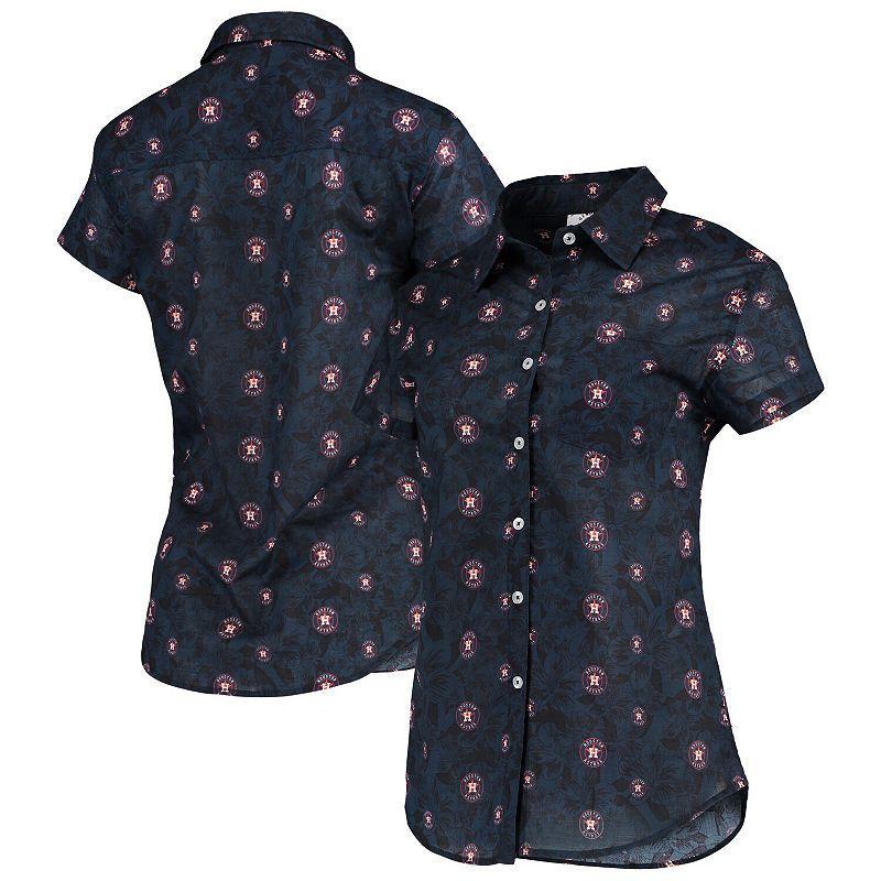 Womens FOCO Houston Astros Floral Button Up Shirt Blue Product Image