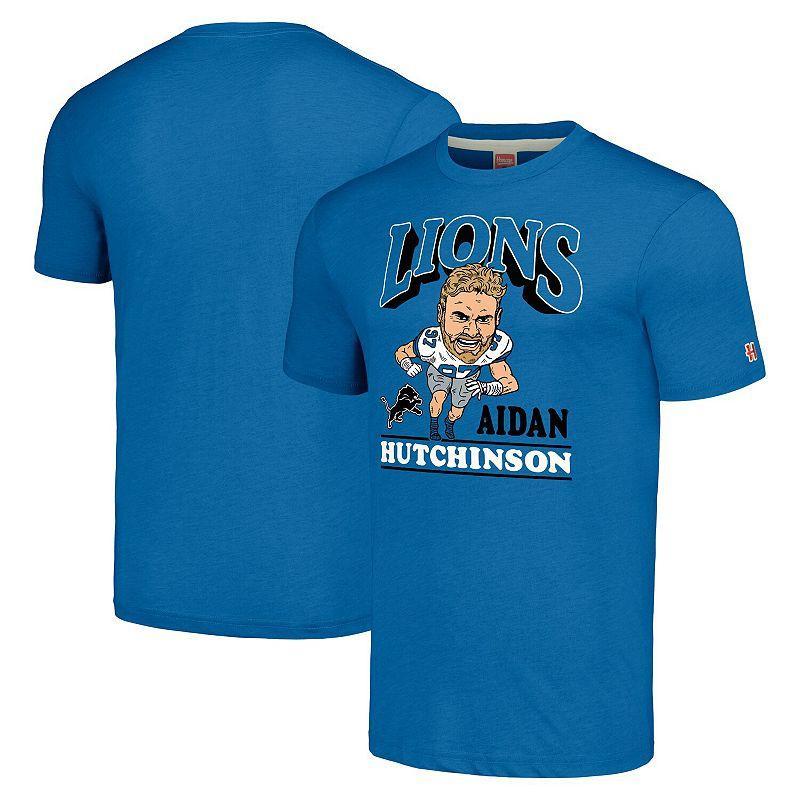 Mens Homage Aidan Hutchinson Heathered Blue Detroit Lions Caricature Player Tri-Blend T-shirt Product Image