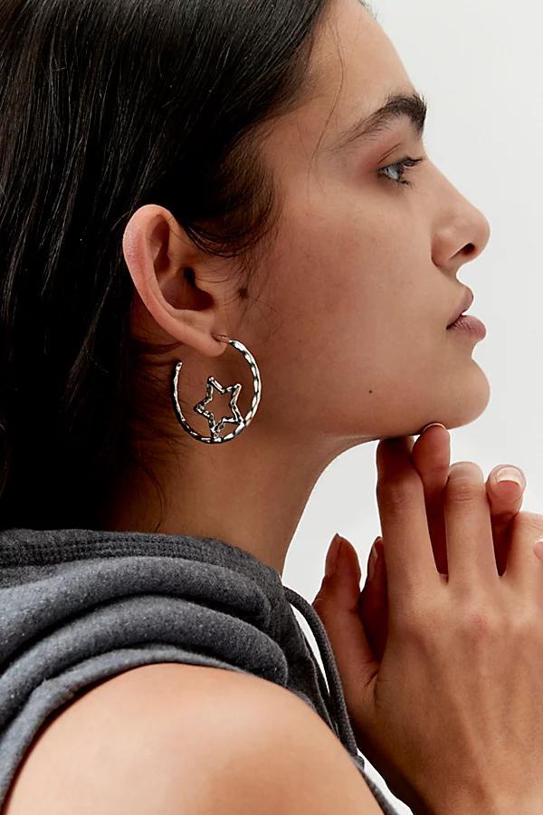 Hammered Star Statement Hoop Earring Womens at Urban Outfitters Product Image