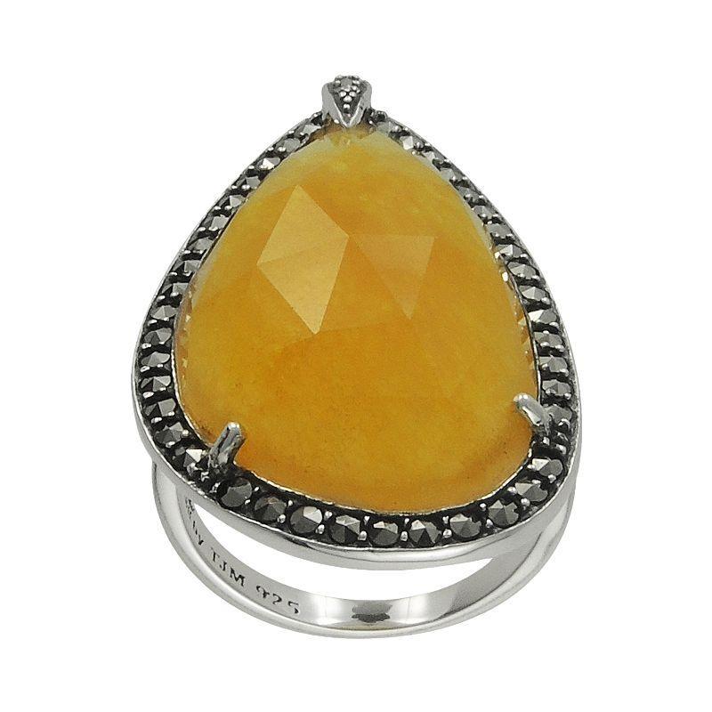 Sterling Yellow Jade Teardrop Ring, Womens Product Image