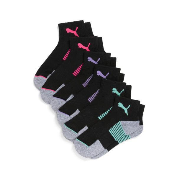 PUMA Women's Half-Terry Quarter Length Crew Socks (6 Pairs) in Pink/Black Product Image