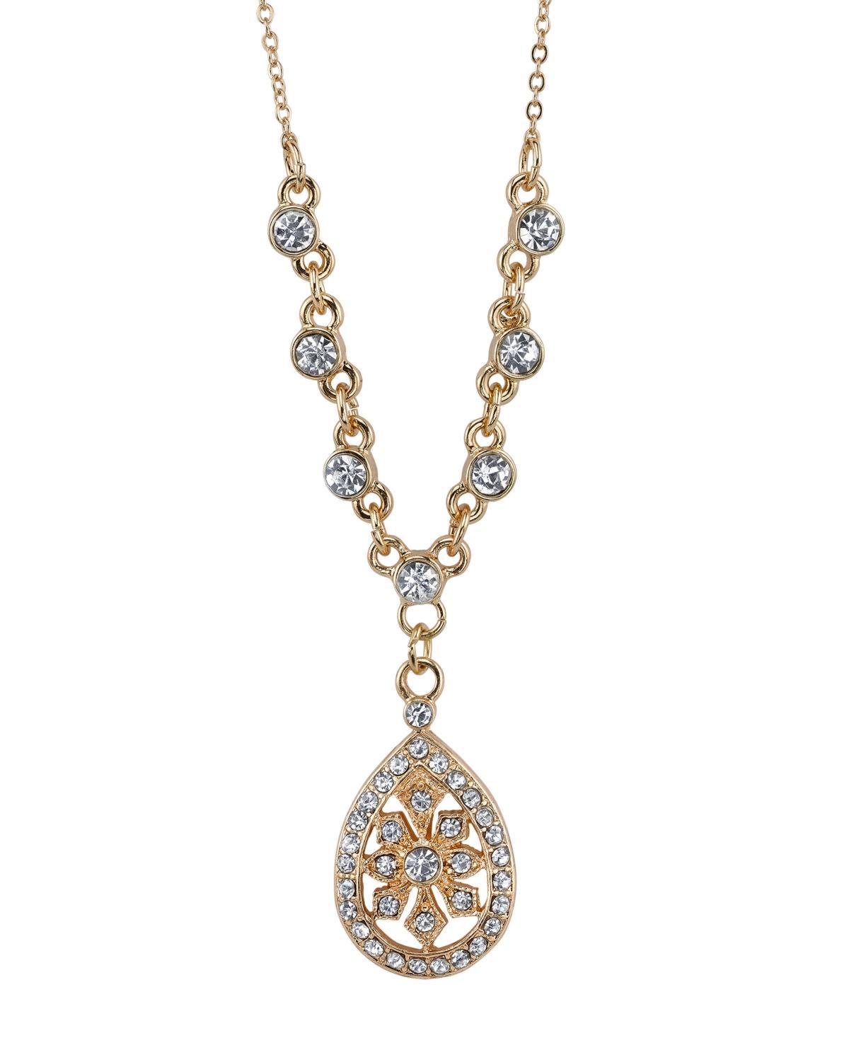 1928 Simulated Crystal Teardrop Necklace, Womens Gold Tone Product Image