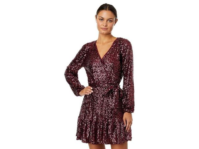 Betsy & Adam Womens Sequin Belted Long-Sleeve Dress Product Image