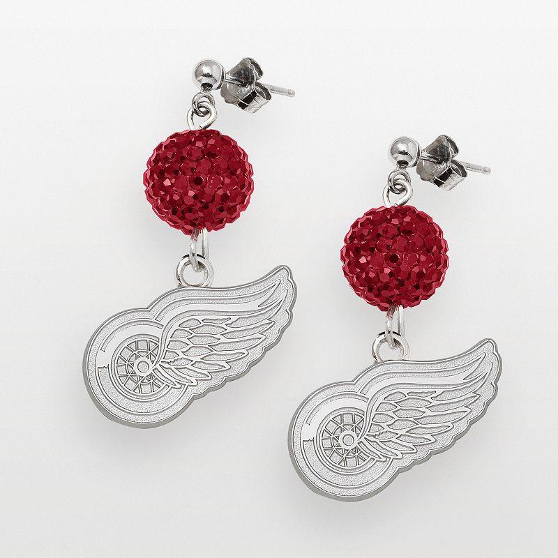 LogoArt Detroit Red Wings Sterling Silver Crystal Ball Drop Earrings, Womens Product Image