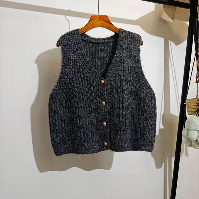 V-Neck Melange Button Sweater Vest Product Image