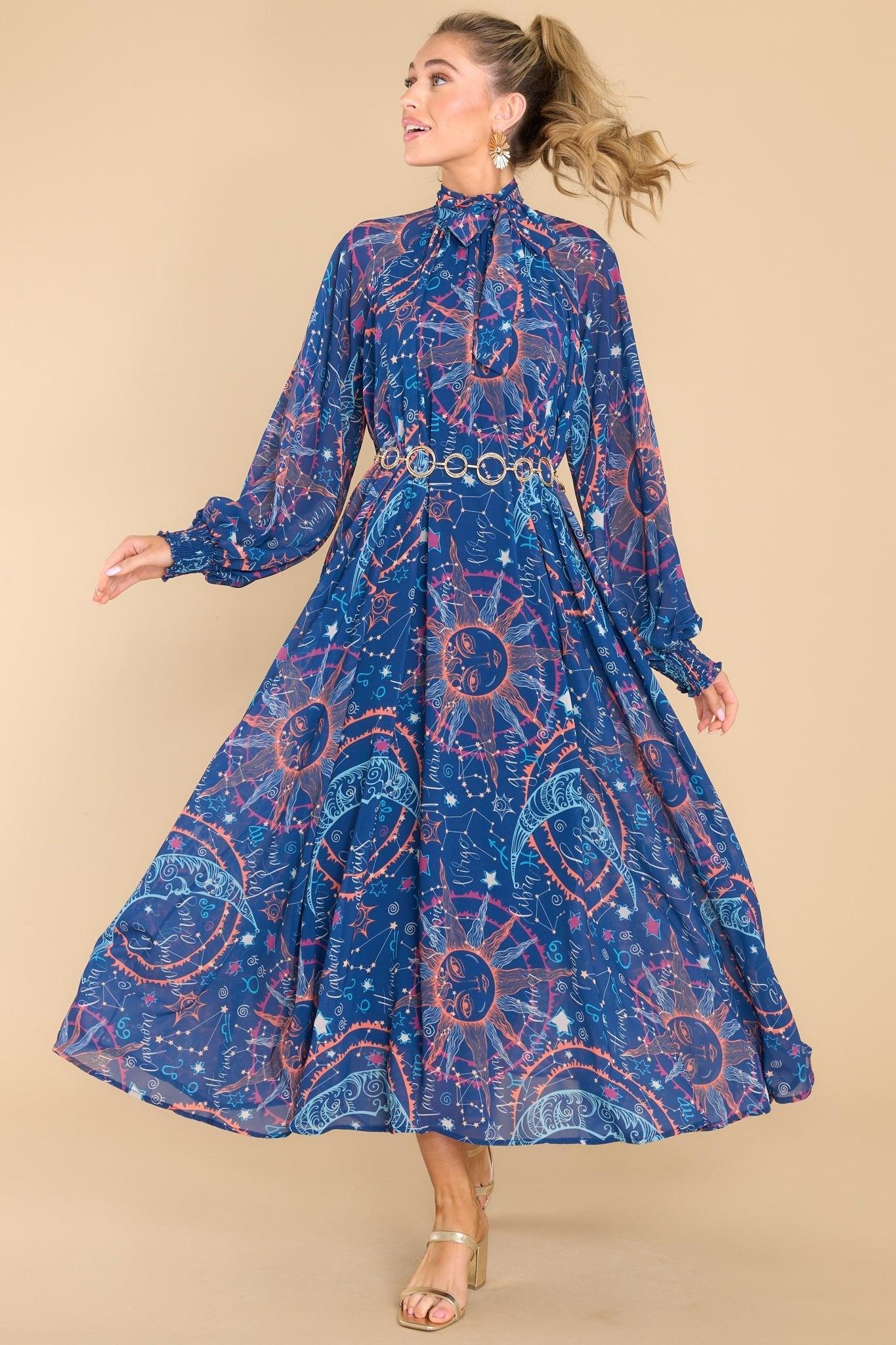 Aura Head In The Stars Navy Multi Print Maxi Dress Product Image