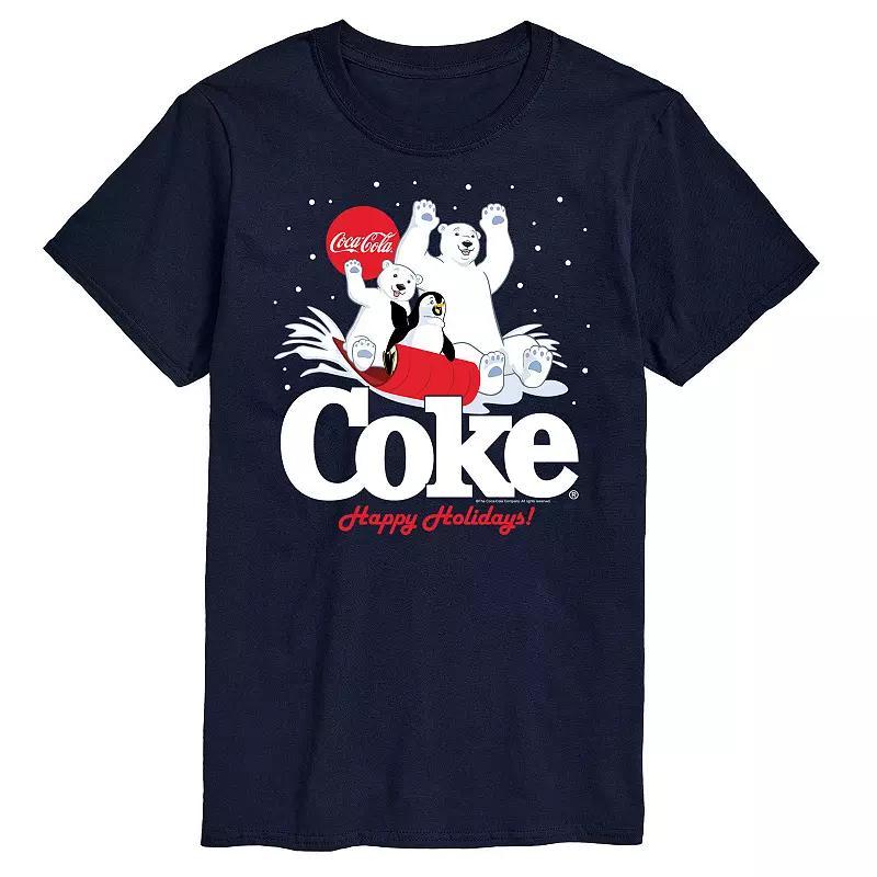 Mens CocaCola Happy Holidays Sledding Tee Blue Product Image