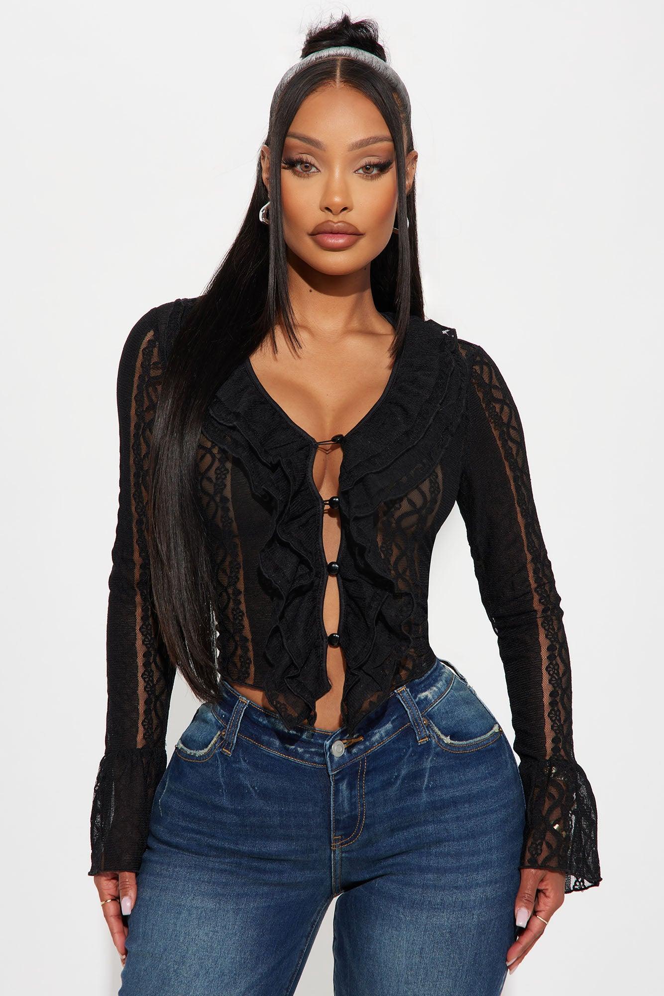 Bella Ruffle Lace Top - Black Product Image