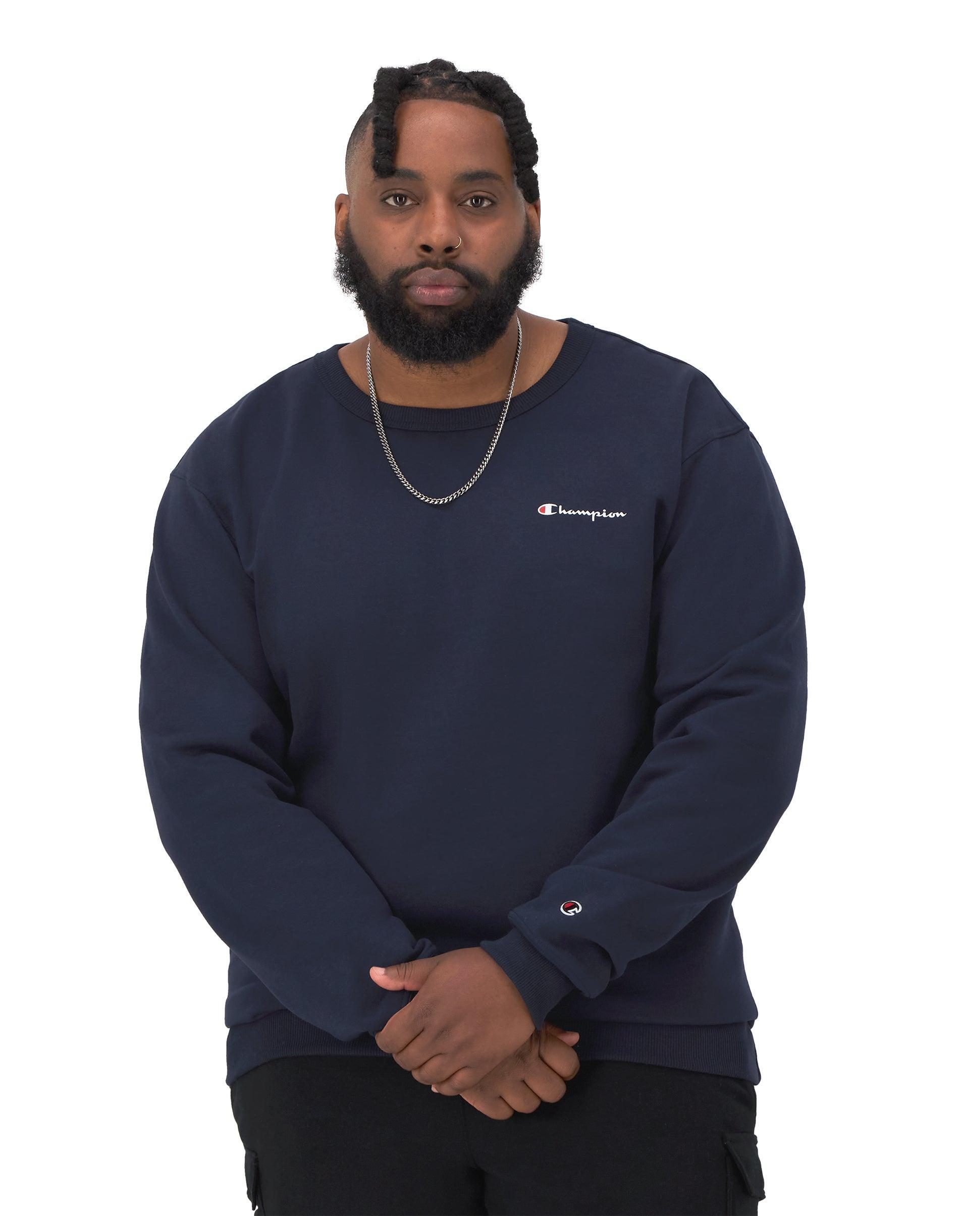 Mens Champion Powerblend Graphic Crewneck, Script Logo (Big & Tall) Oxford Grey 3XB product image