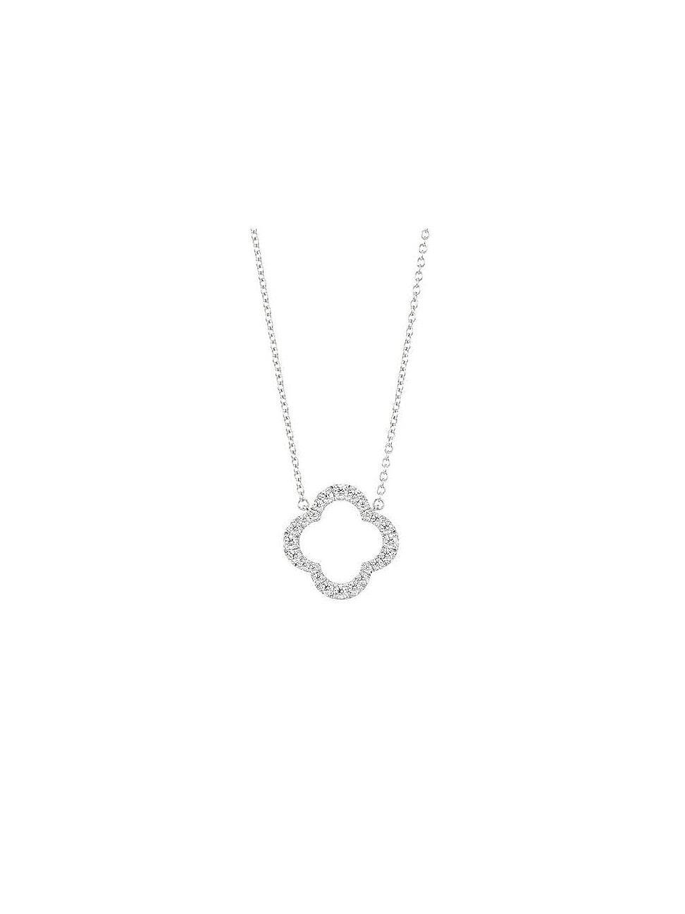 Womens Signature 18K White Gold & 0.31 TCW Diamond Medium Petal Pendant Necklace Product Image