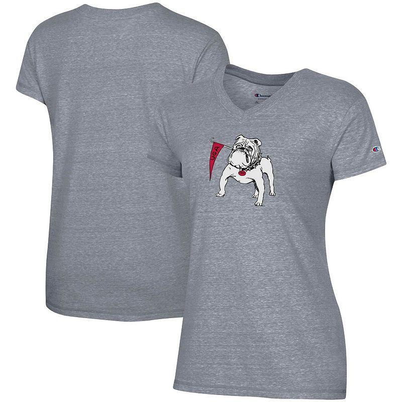 Womens Champion Gray Georgia Bulldogs Vault Logo V-Neck T-Shirt Product Image