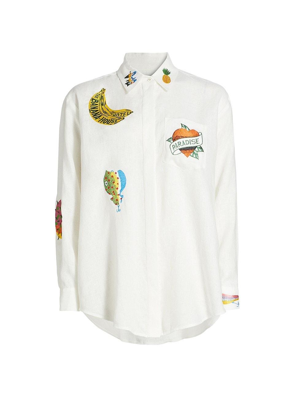 Womens Hotel Paradiso Patch-Embroidered Linen Shirt Product Image