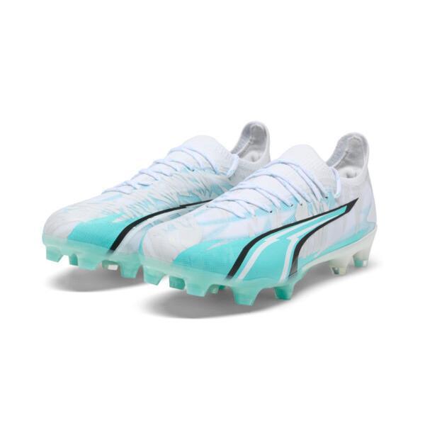 PUMA ULTRA ULTIMATE RUSH Firm Ground/Artificial Ground Women's Soccer Cleats Shoes in White/Elektro Aqua/Black Product Image