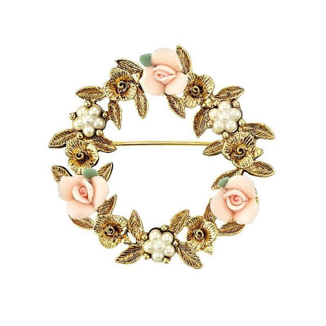 1928 Porcelain Rose Wreath Pin, Womens, Multicolor Product Image