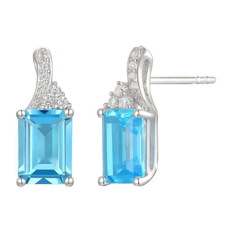 Rhodium-Plated Blue Topaz & Lab-Created White Sapphire Stud Earrings, Womens Product Image