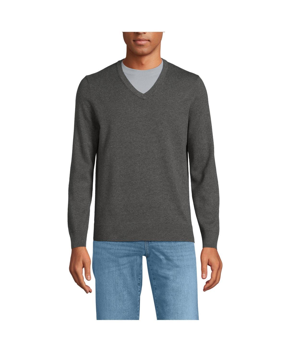 Mens Lands End Fine Gauge Cotton V-Neck Sweater Product Image