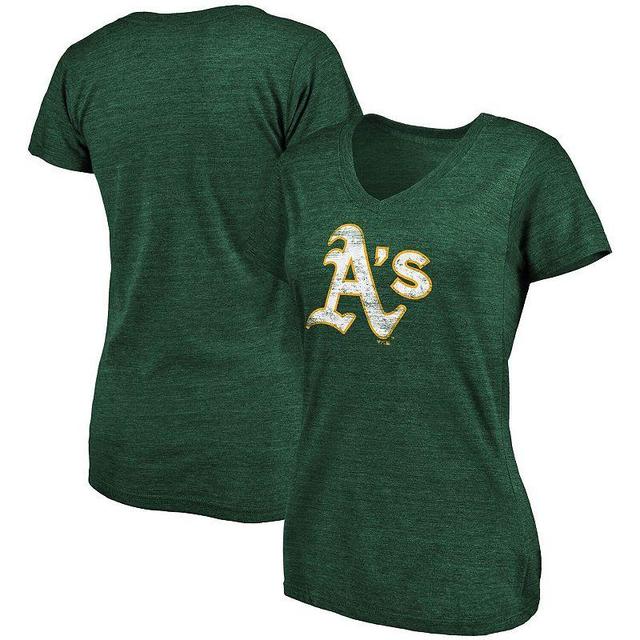 Womens Fanatics Branded Heathered Oakland Athletics Core Weathered Tri-Blend V-Neck T-Shirt Product Image