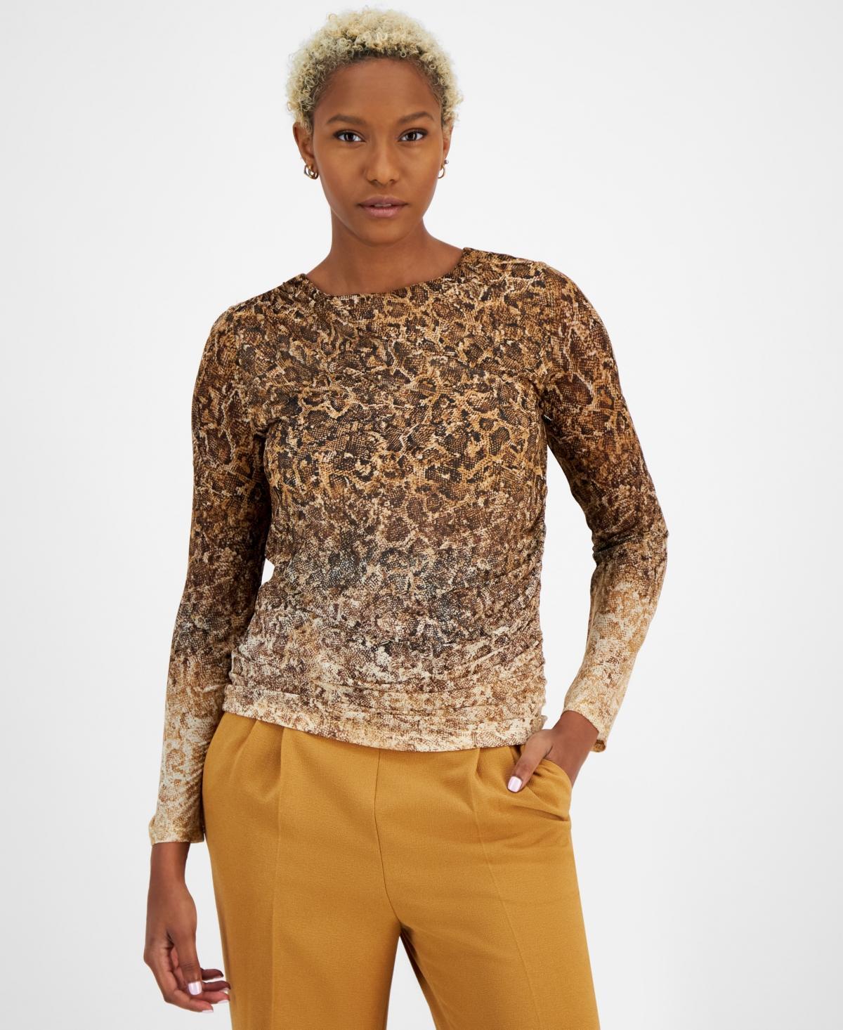 Bar Iii Womens Printed Round-Neck Side-Shirred Top, Created for Macys Product Image