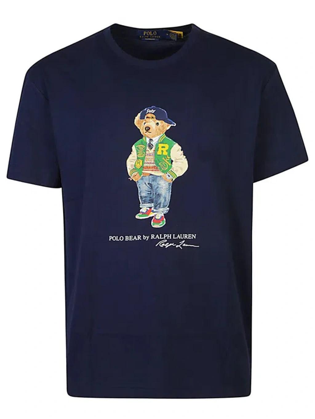 Cotton T-shirt With Polo Bear Pattern In Blue Product Image