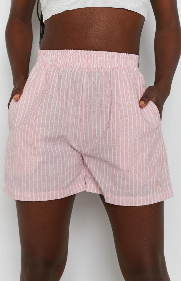 The Sarah Shorts Pink Pinstripe Product Image