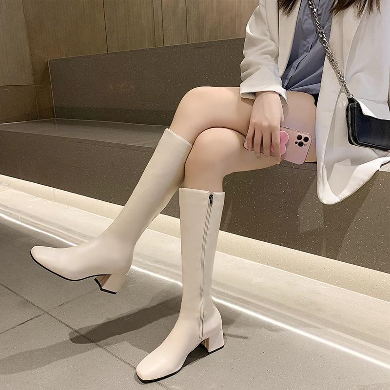 Square Toe Block Heel Knee High Boots Product Image