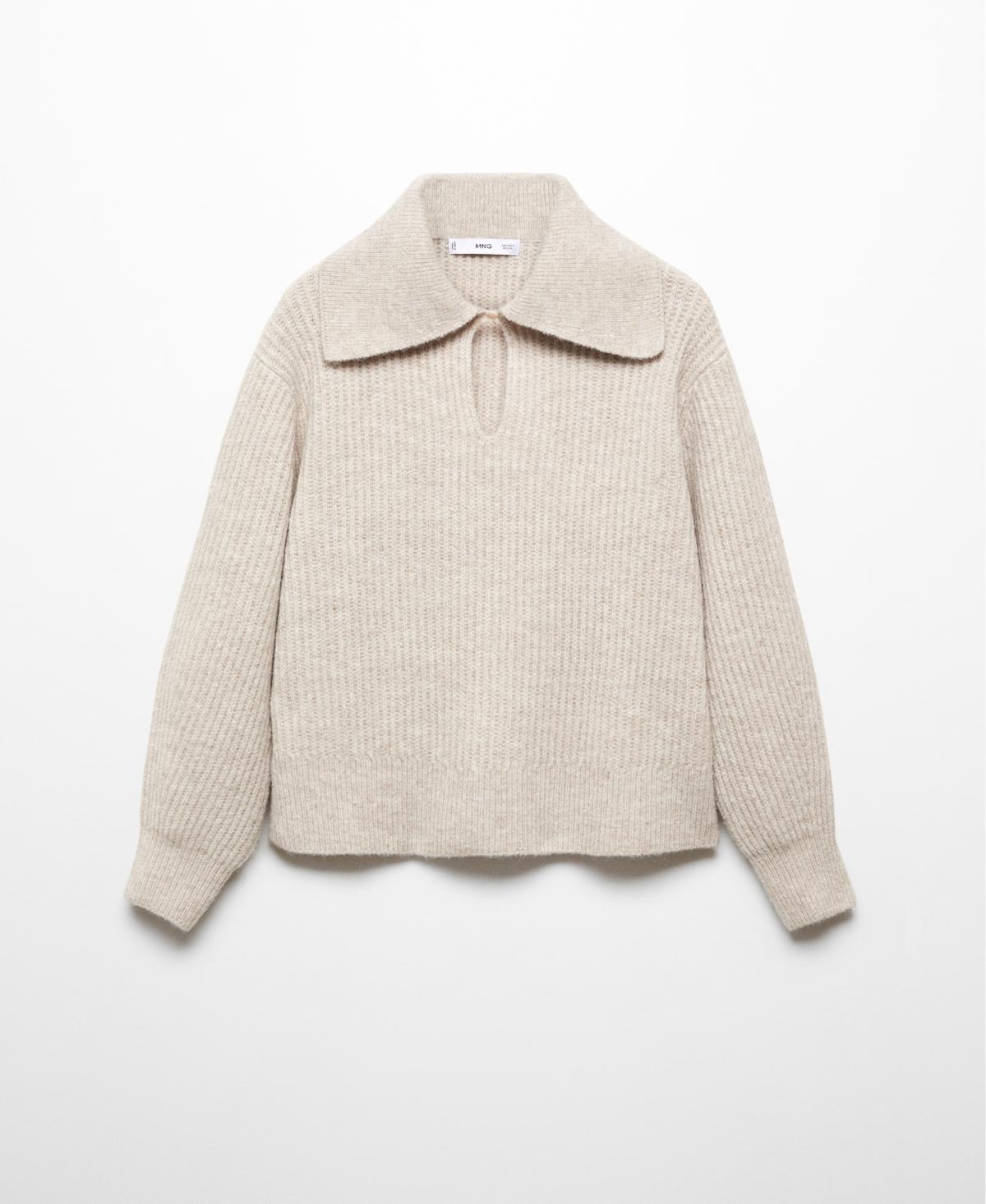 Mango Womens Camp-Collar Knit Sweater - Light Product Image