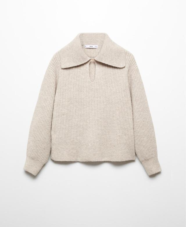 Mango Womens Camp-Collar Knit Sweater - Light Product Image