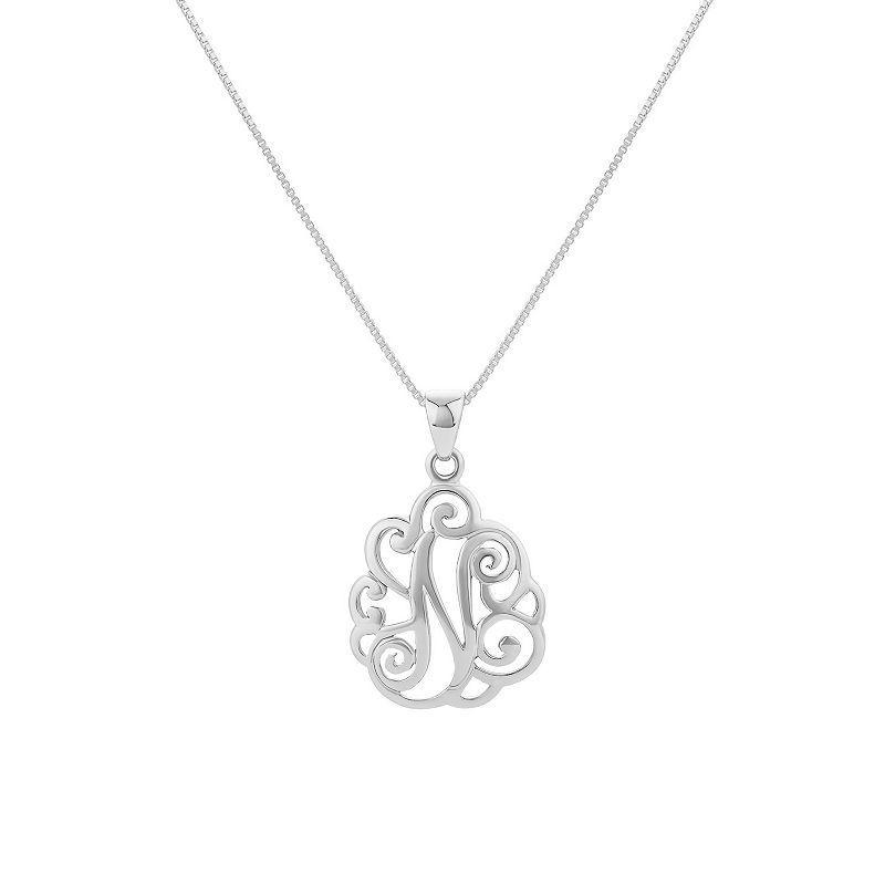 PRIMROSE Sterling Silver Monogram Initial Pendant Necklace, Womens Silver Tone H Product Image