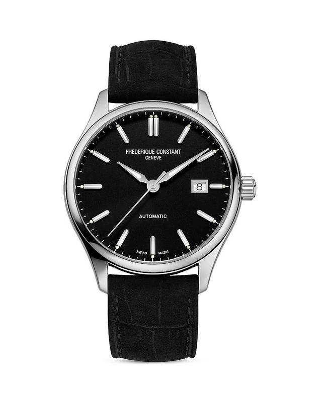 Frederique Constant Mens Swiss Automatic Classic Index Black Leather Strap Watch 40mm - Black Product Image