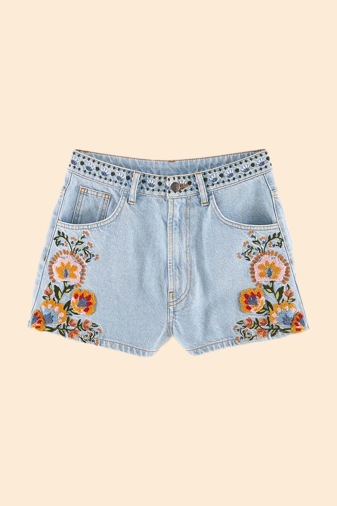 Summer Garden Embroidered Denim Shorts Product Image