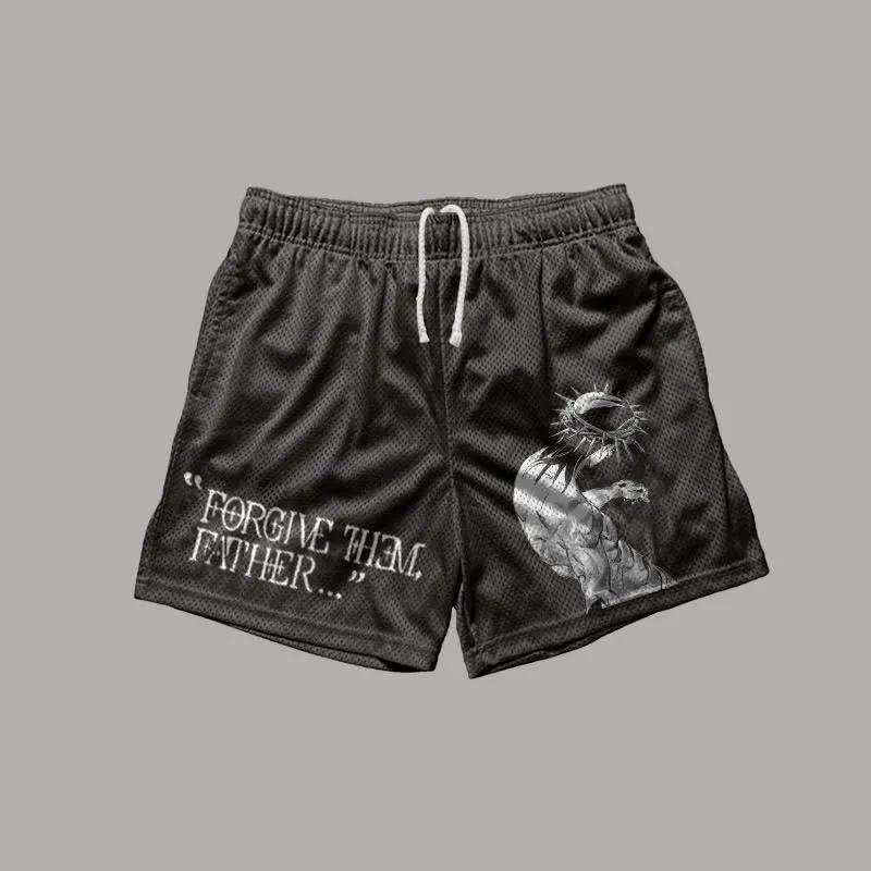 Sopula Forgive Them Father Print Mesh Shorts Product Image